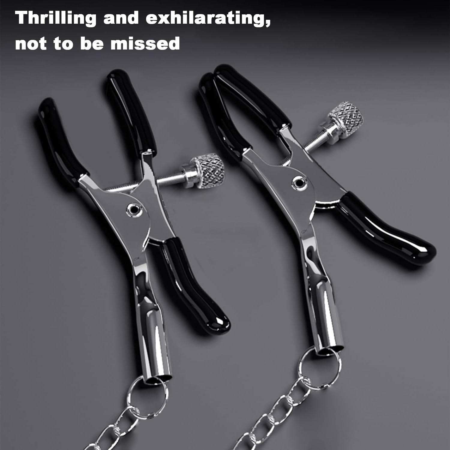 Nipple Clamps Set with Collar & Leash for Couples | Adjustable metal clamps, silicone tips for comfort, choker collar with leash, detachable chain, sensory play kit for couples