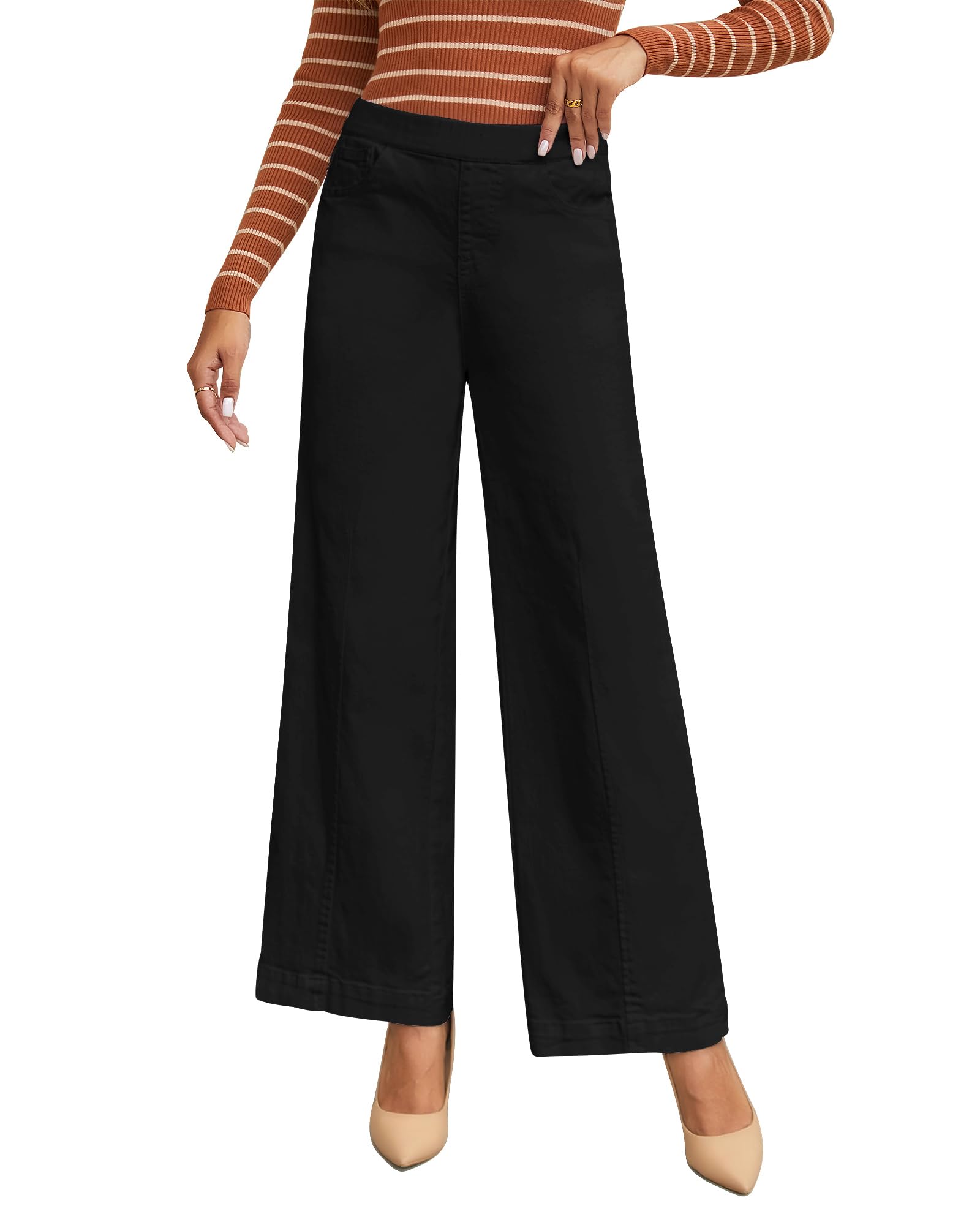 GRAPENTPull On Womens Jeans Baggy Stretchy High Waisted Denim Wide Leg Trouser Pants Trendy Front Seam 90s Loose Jean