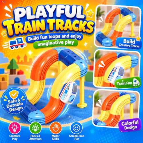Image of VikriDA 46-Piece STEM Learning Race Track Set for Kids | Electric Train & Race Car Track with 3D Flexible Tracks | Creative Building & Construction Activity | Educational Toy