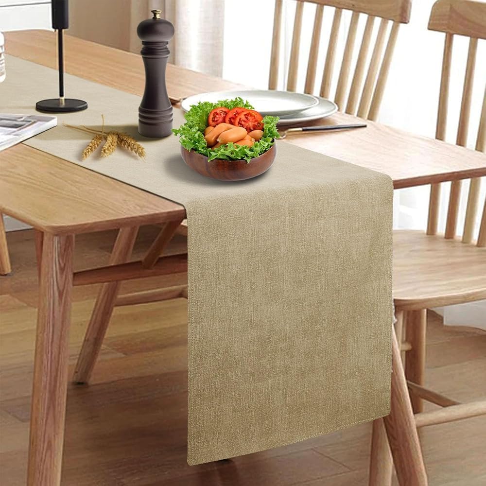 Rinpon Waterproof Wipeable Table Runner, Thick Farmhouse Table Runner, Dresser Runner, Rustic Table Decorations for Kitchen Dining Room, Bedroom, Living Room, Indoor and Outdoor (72'', Camel Brown)