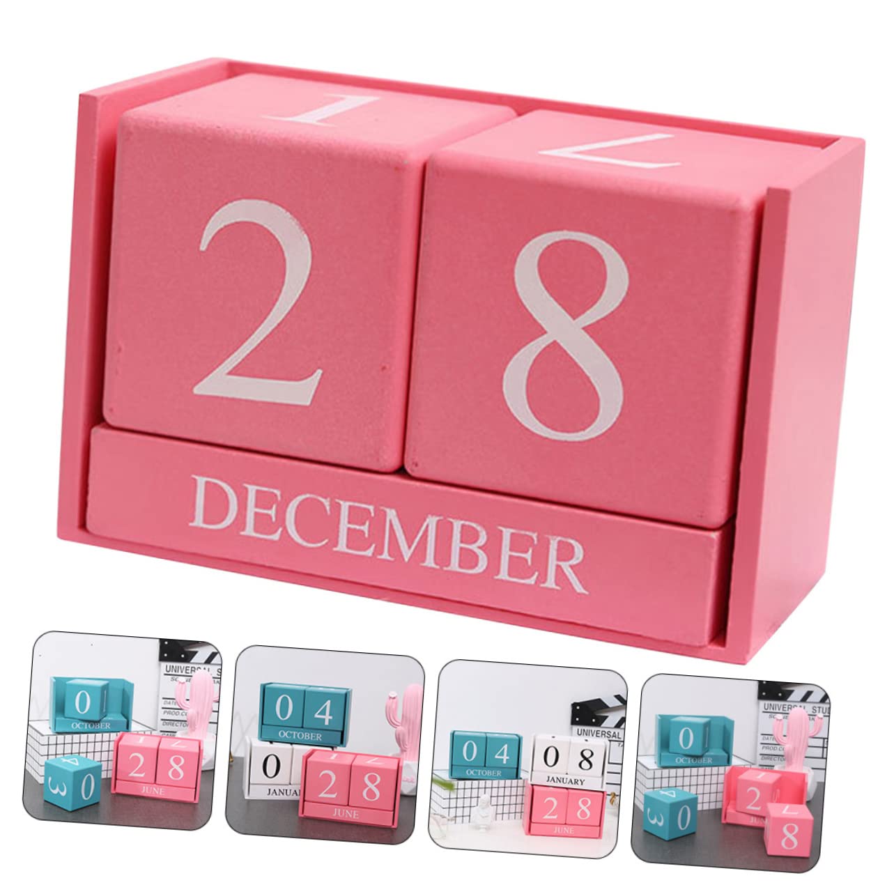 VILLCASE 4 Stück Tischkalender aus Holz Kalender Esstisch lustiger Tisch personalisierter bürodeko Tages aus Holzblöcken Rosa