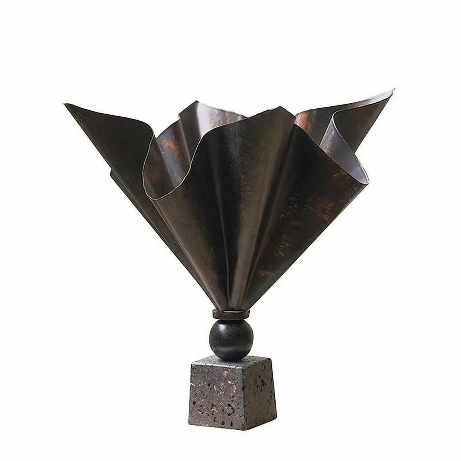 Gralara Jarrón Hierro con Acabado Antiguo Oscuro Vintage Florero Escultural con Base Cuadrada Metálico Artículo Escultórico para Hogar, Oficina