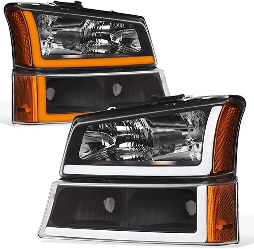 Switchback - Barra de tubo LED secuencial, carcasa negra, faros delanteros de cristal con lámparas de parachoques de señal, reflector ámbar, 4