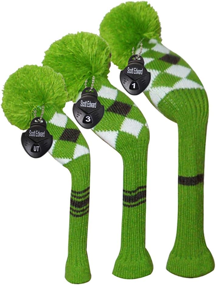 Golf Club Cover with a Pom Pom Set of 3 Fits Well Driver(460cc) Fairway Wood and Hybrid(UT) with Rotating Club Number Tags for Male/Female Golfers