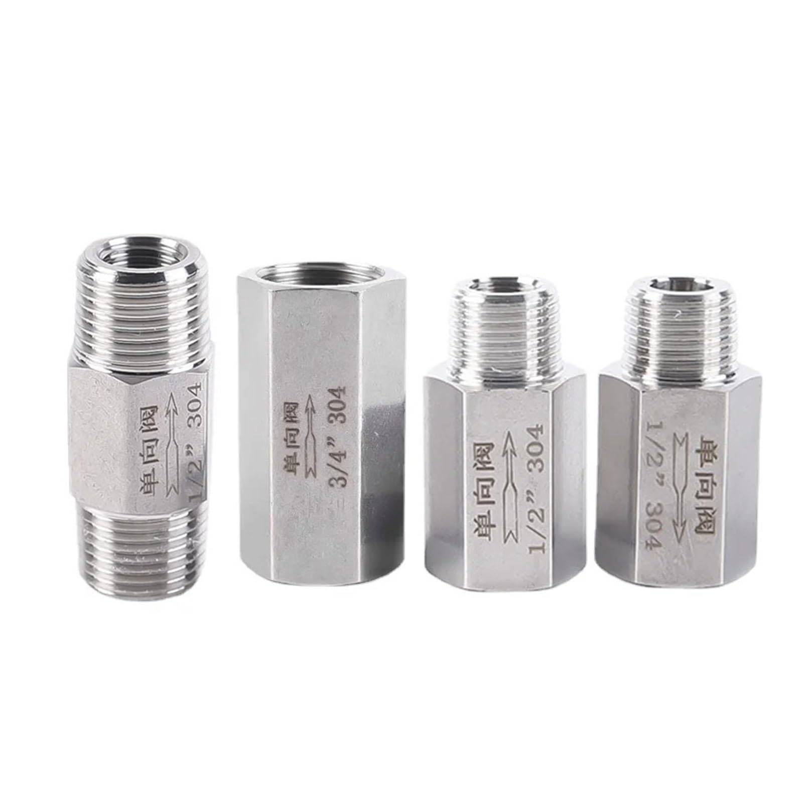 Válvula de retención unidireccional hexagonal hembra a macho BSP de 3/4" (1 unidad), antirretorno, en línea, acero inoxidable 304