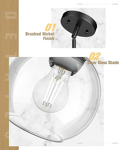 Miniatura 3 de Emak PL119-BK-2PK - Lámpara colgante de globo de 7 pulgadas, lámparas colgantes de color negro mate con vidrio transparente, luces colgantes de 1