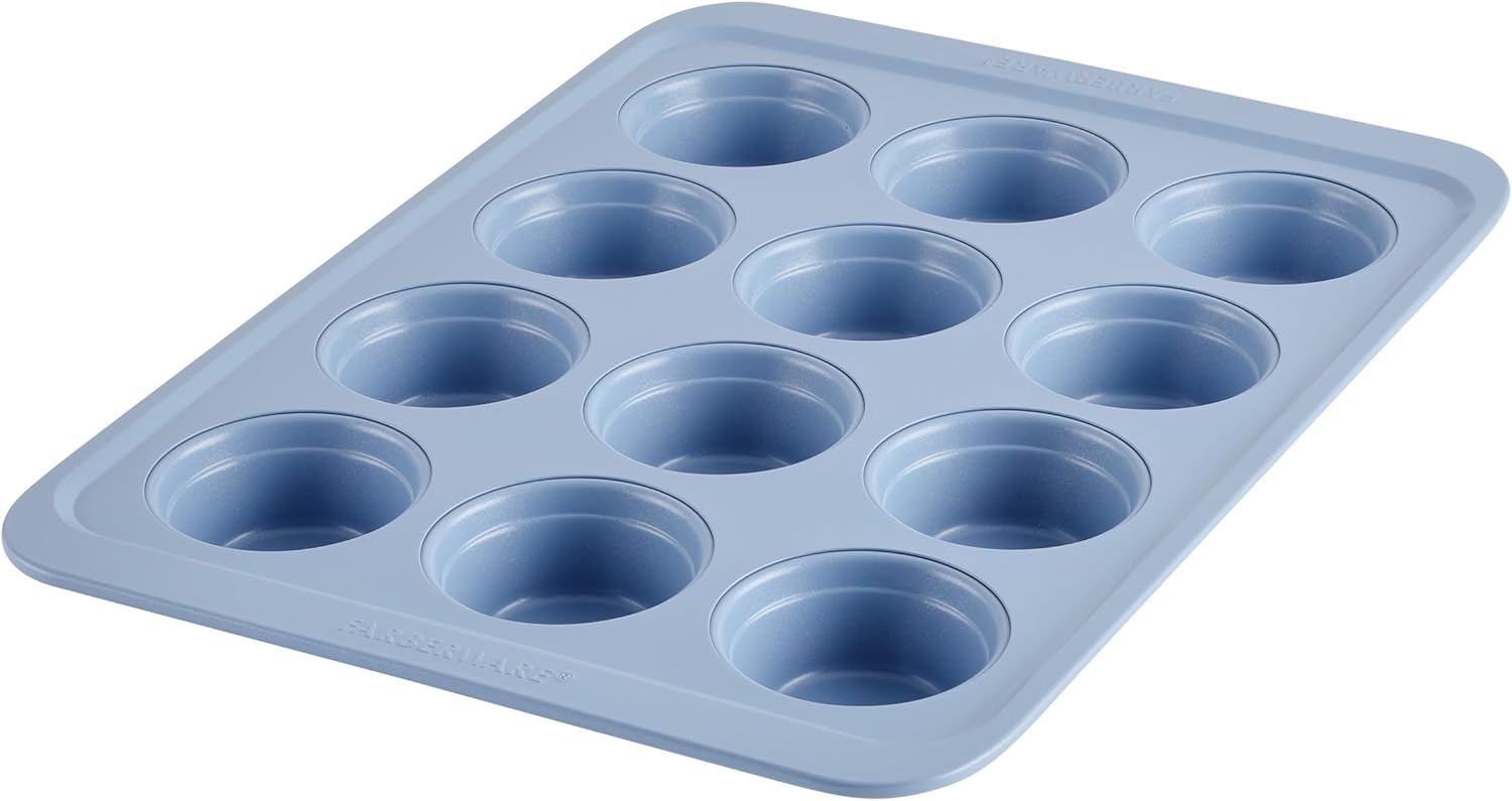 Farberware Easy Solutions Nonstick Bakeware Muffin/Cupcake Baking Pan, 12-cup with fill lines - Blue - Thumbnail 2