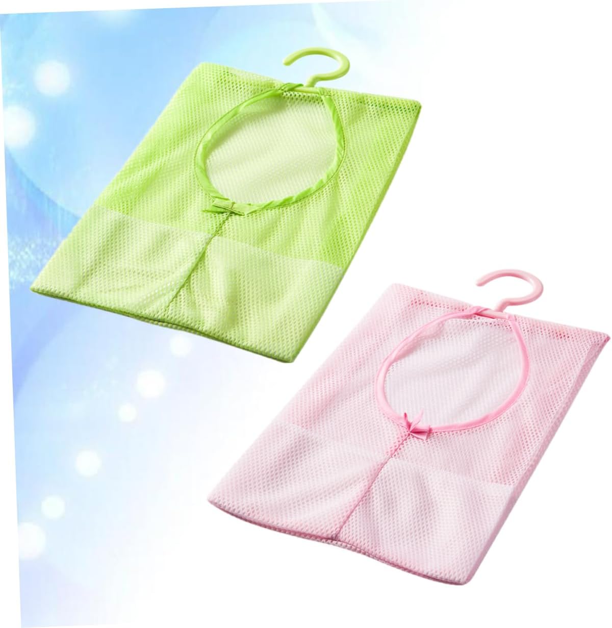 MAGICLULU 2pcs Hanging Storage Mesh Bag Net Bags Drawstring for Laundry Rv Bathroom Storage Mesh Hanger for Clothespins Random Color