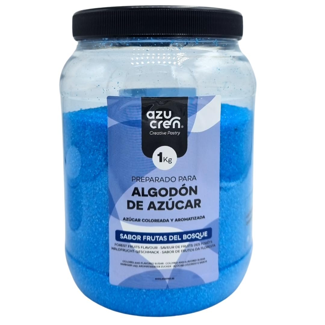 Azucren, Azúcar para Máquina Algodón, Sabor a Frutas del Bosque, Perfecto para Hacer Algodón de Azúcar, Cocteles divertidos, Torrijas y Muchas más Creaciones de Color Azul, 1 Kg