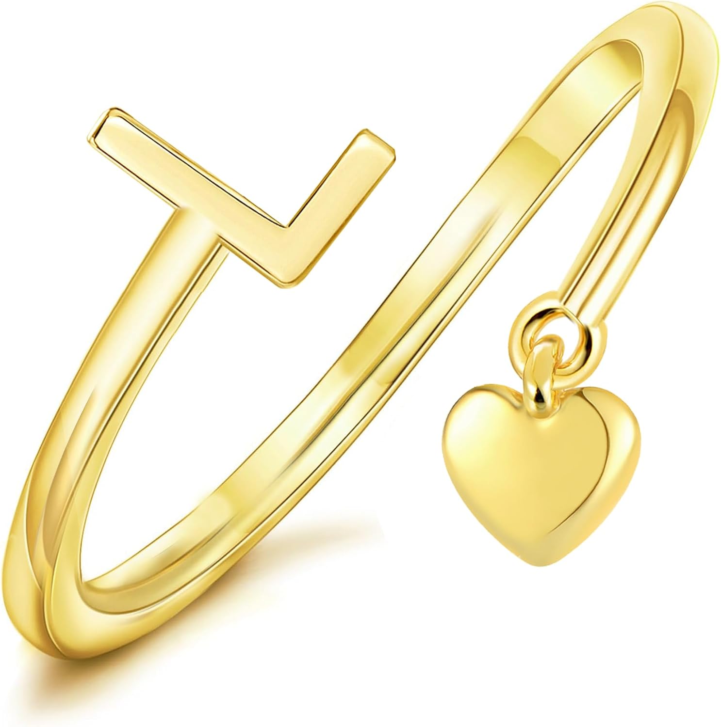 Gold Initial Ring for Women Dainty Initial Heart Non Tarnish Gold Rings 14K Gold Plated Alphabet Letter Rings Open Statement Ring Adjustable Thumb Pinky Ring for Women