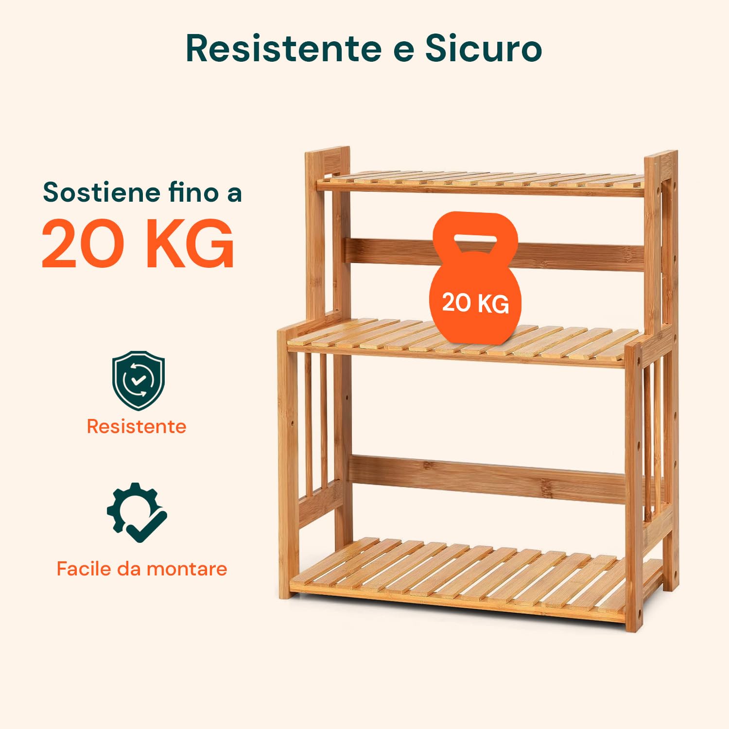 Avilia Scaffale Bambù 3 Ripiani 42x18x53cm – Organizer Multiuso Salvaspazio, Capacità 20kg – Scaffale Stabile ed Ecologico, Facile da Montare – per Bagno, Cucina o Ufficio