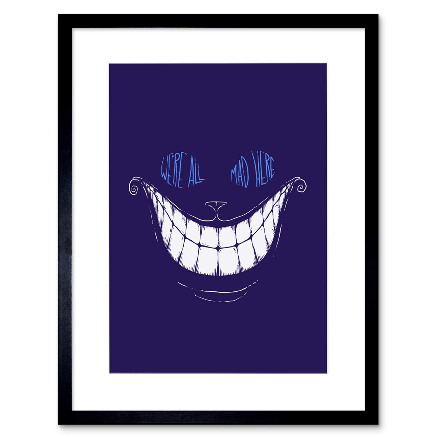 Wee Blue Coo Painting Digital Cheshire Cat Alice Mad 12x16 Framed Wall Art Print