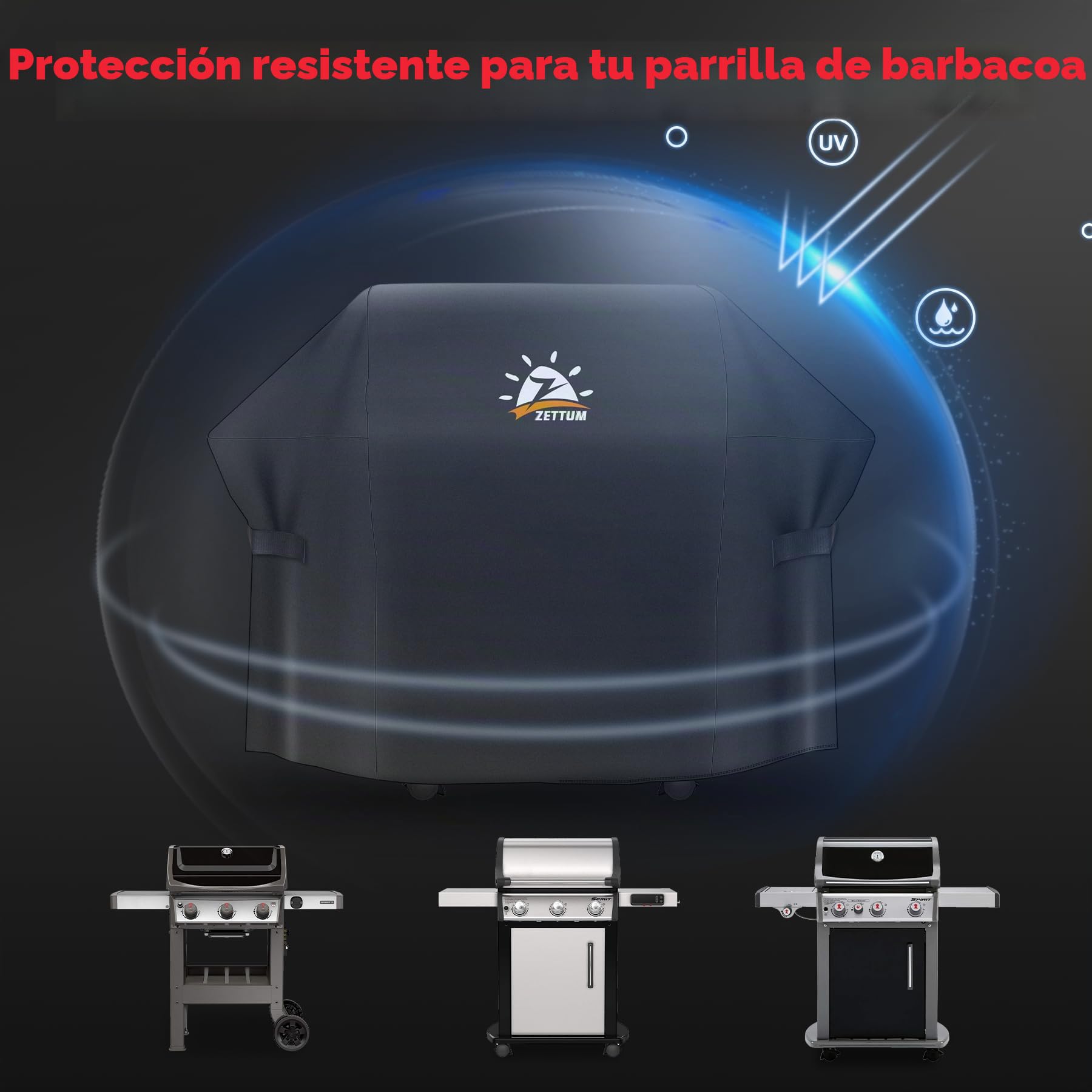 Zettum Funda para Barbacoa de 132 cm - 7106 para Weber Spirit Serie 300, Resistente e Impermeable, Cubierta de Poliuretano para Weber Spirit E310, Sprit E315, E330 y Spirit II E310 (132x66x109cm)