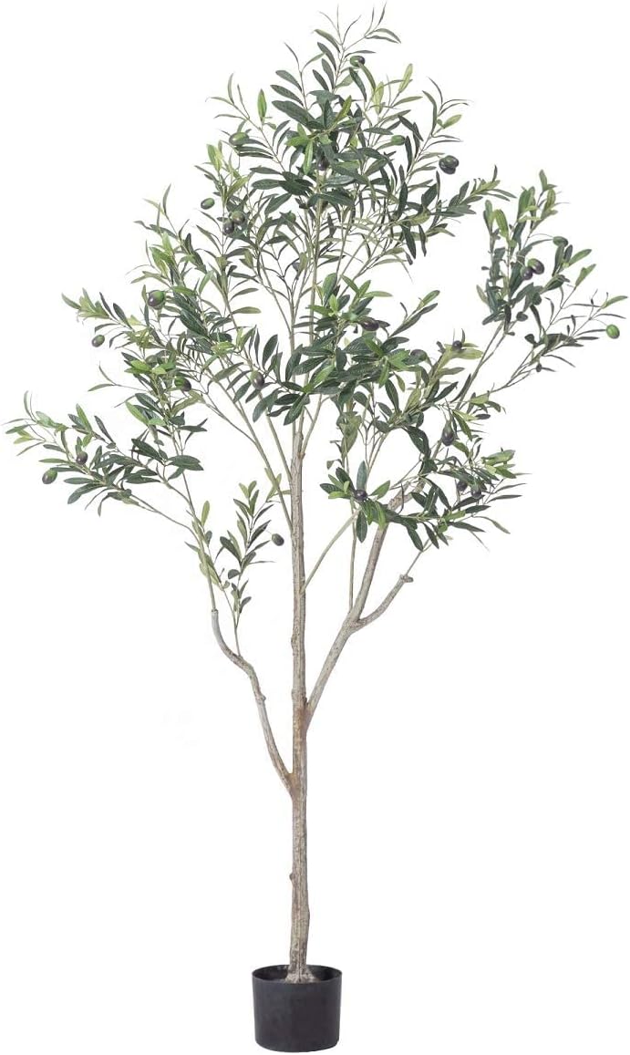 Artificial Olive Tree, 6FT Tall Faux Silk Plant Artificial Tree in Potted Oliver Branch Leaves and Fruits for Modern Home Decor Indoor