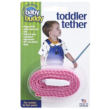 Toddler Tether by Baby Buddy, Child Safety Leash, Toddler Travel Essential, Child and Baby Tether Strap for Walking, Safety Walking Guide for Children and Parents, Pink, 1 Count