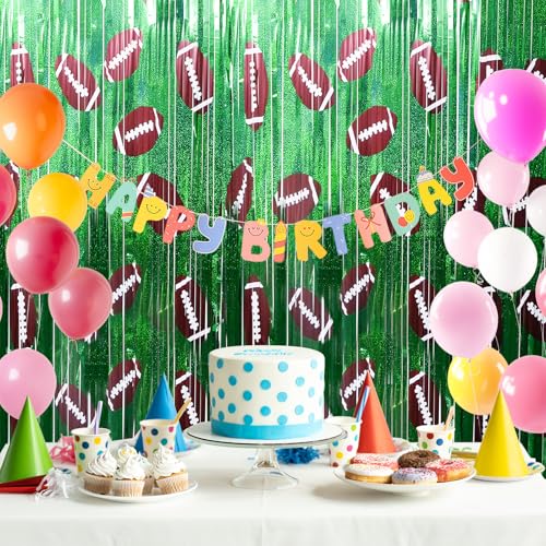 Image of Football Party Decorations Photo Booth Prop, 2 Pcs 3.3x6.6 ft Foil Fringe Curtain Backdrop for Sports Party, Football Themed Decoration