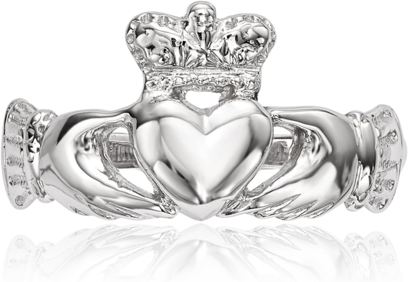 IceCarats 14K Solid White Gold 2mm Slim Celtic Claddagh Heart Band Ring Polished
