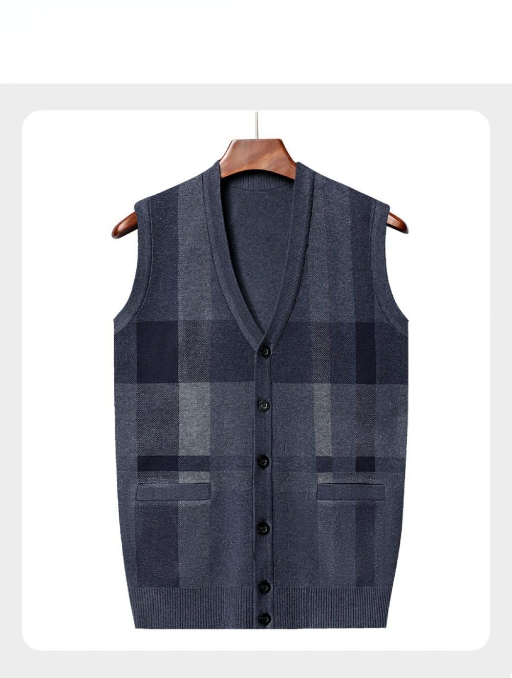 Pullunder Herren Ärmellos,Herren Strickpullover Weste Vintage Kontrast Plaid V-Ausschnitt Ärmellos Knöpfe Strickjacke Weste Klassische Business Strickweste Herbst Winter Warme Strick Tank Tops
