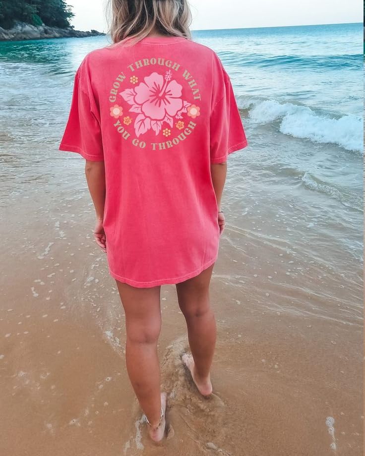 Womens Oversized Vintage Flower T-Shirts Preppy Western Graphic Tees Tops Y2k Ocean Coastal Summer Beachy T Shirts3
