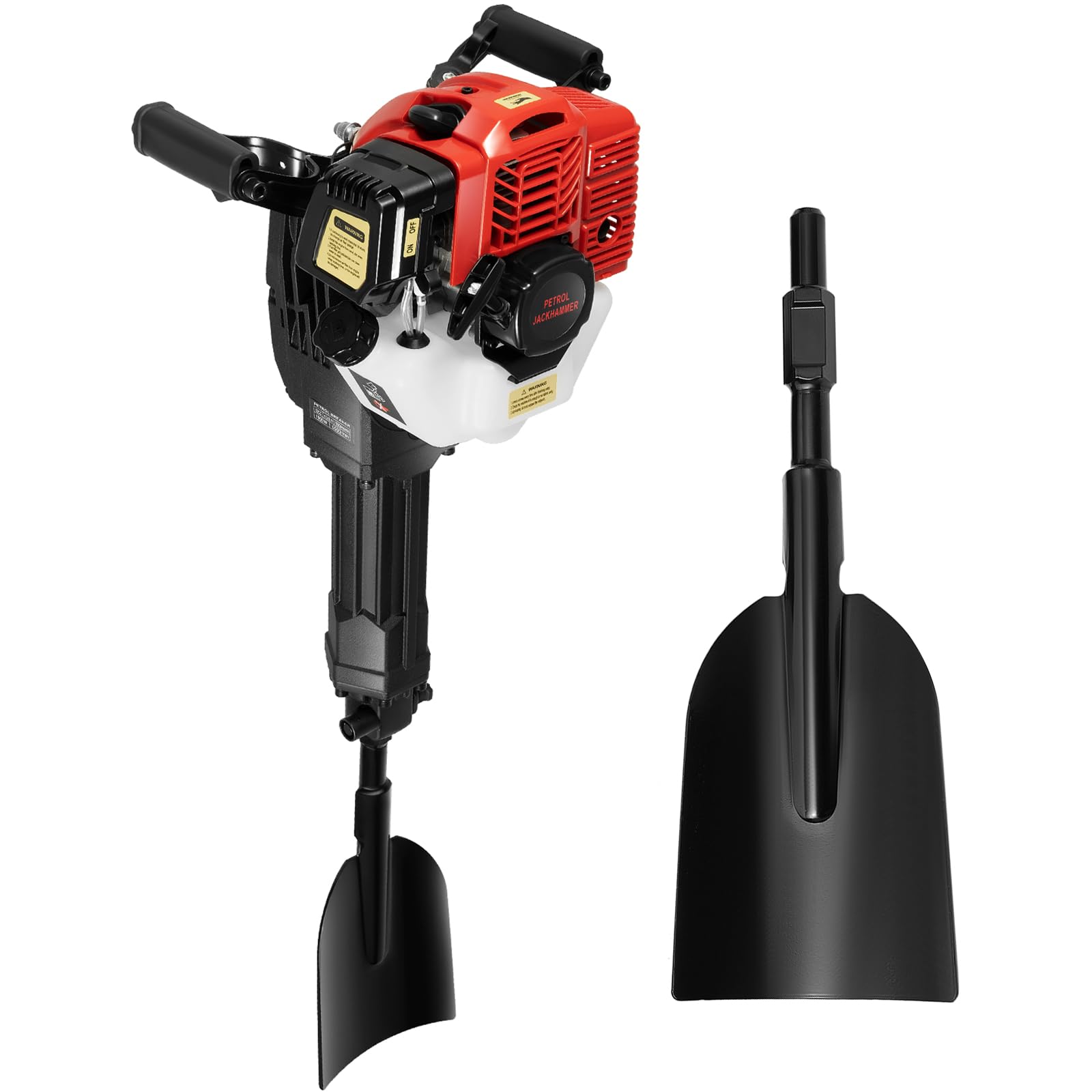 Benzin Gartenbaumgräber 52cc 2 Stroke - Benzin Erdlochbohrer Baumpflanzschaufel 1,3L Tank Pfostenlochgräber 1900W Grabmaschine Handbagger 1500 mal/min Hand-Grabenfräse Handheld Gartenbohrer Po