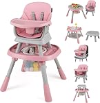 HONEY JOY 16-in-1 Baby High Chair, Convertible Highchair for Babies and Toddlers/Booster Seat/Activity Center with Toys, Building Block Table & Stool, Safety Harness, Removable Cushion & Tray (Pink)