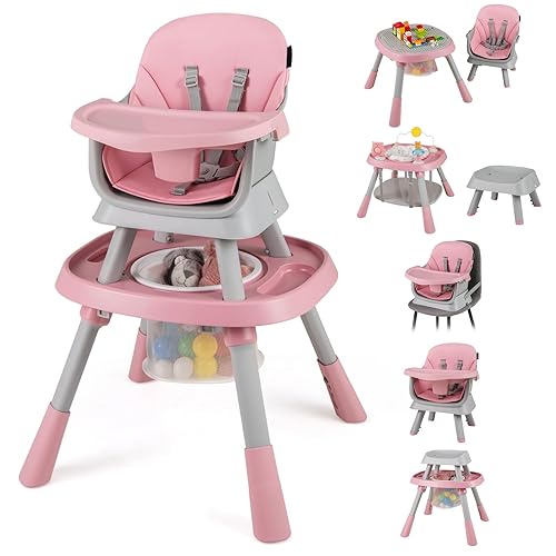 Miniatura 11 de HONEY JOY Silla alta 16 en 1 para bebé, silla alta convertible para bebés y niños pequeños/asiento elevador/centro de actividades con juguetes, mesa