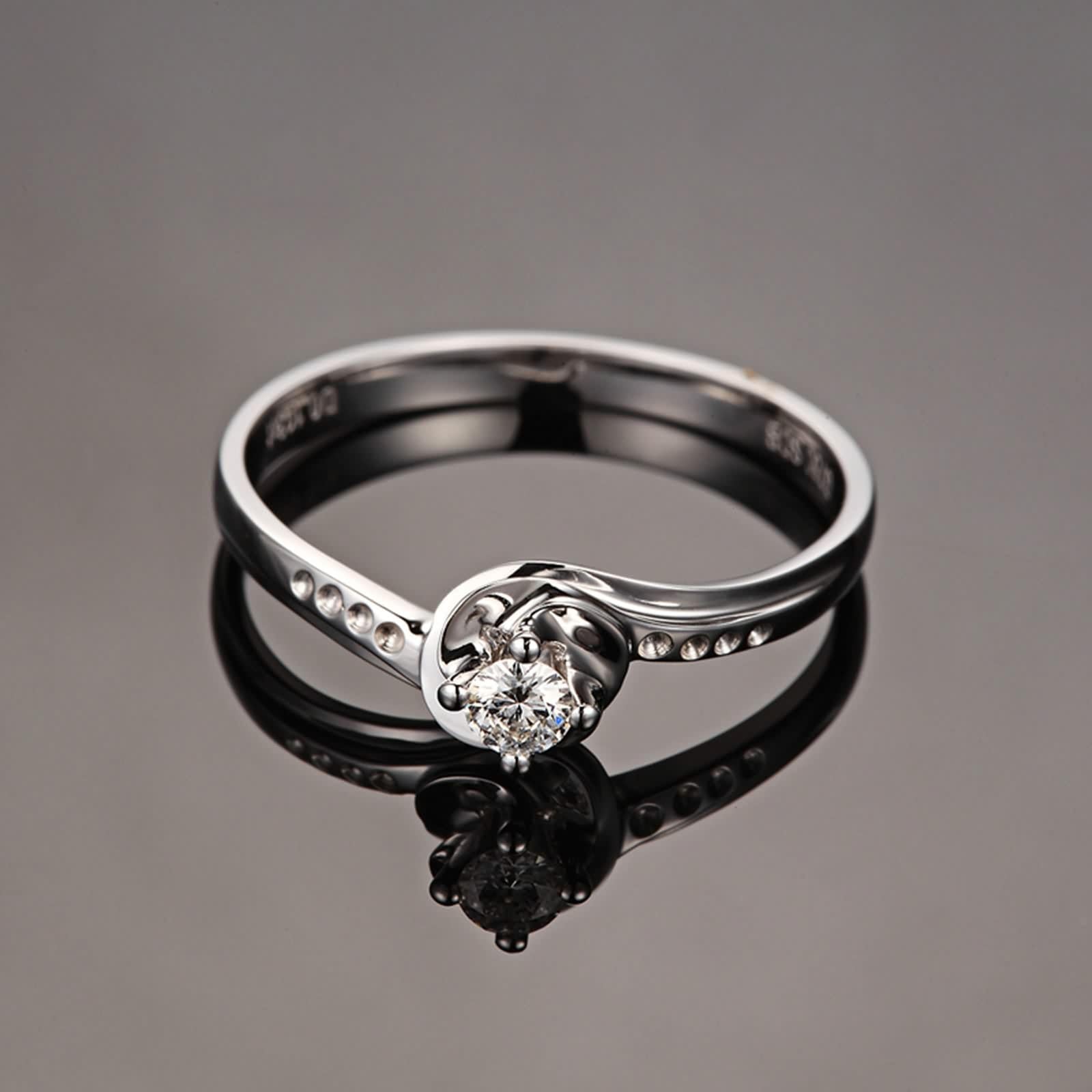 Ring 750 Weißgold, Damenringe Mode 4 Prong Labor Geschaffener Diamant 0.1ct Runde Brillante Form Weiß Eheringe