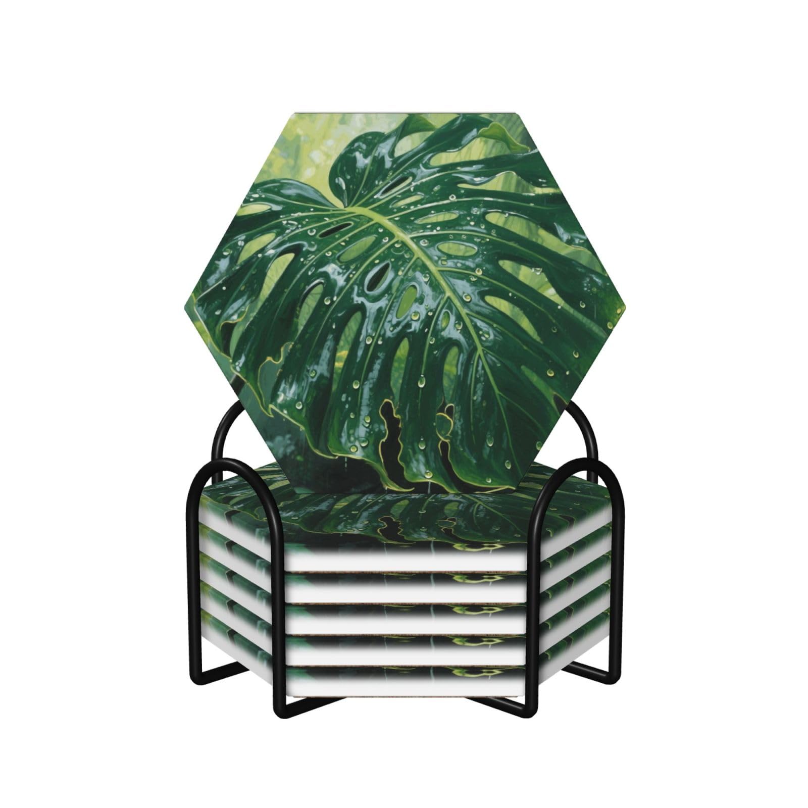 Dessous de verre absorbants en céramique feuille tropicale antidérapant liège