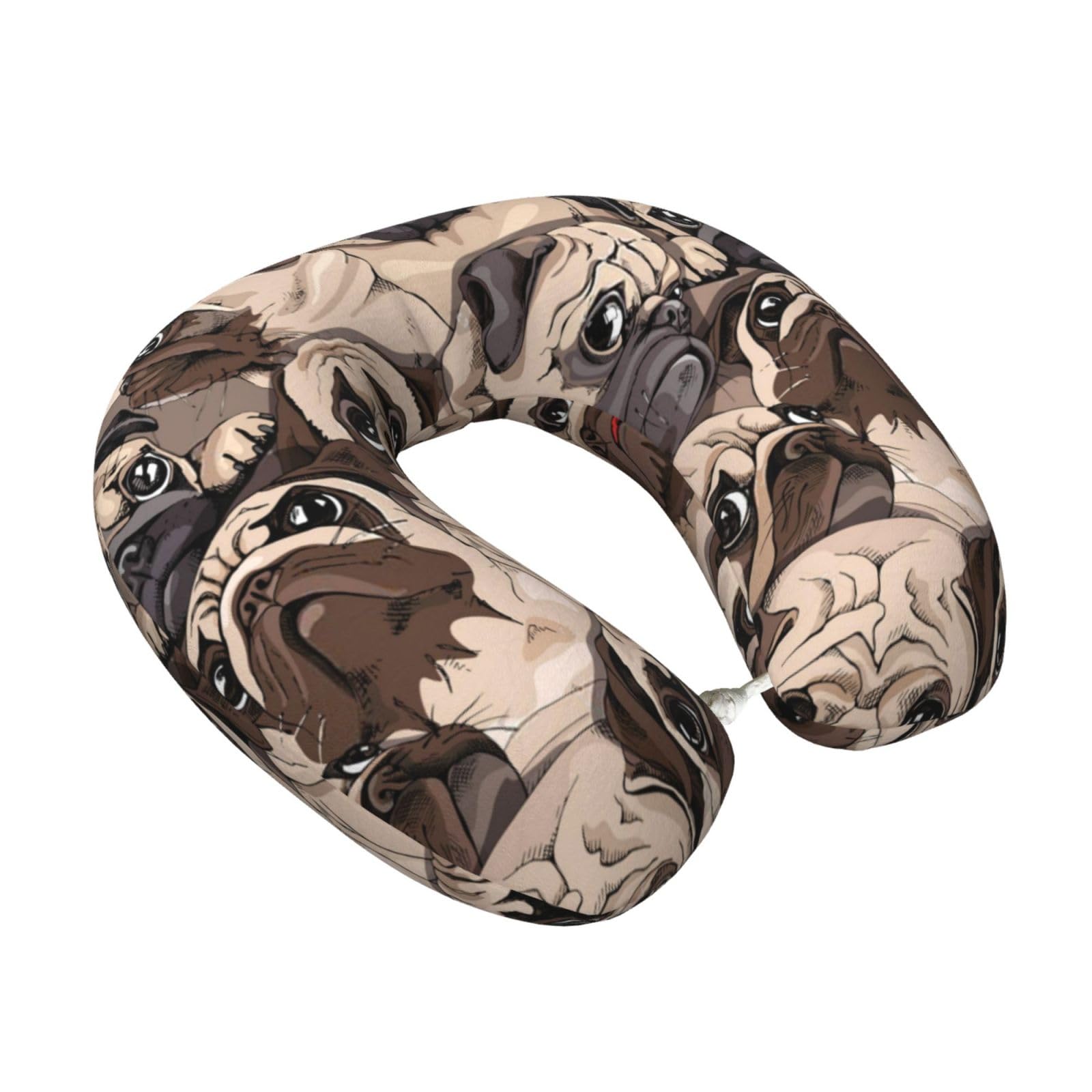 LKYMOH Funny Pug Pattern, Travel Neck Pillow U-Shaped Memory Neck Support Soft Comfortable With Washable Cover For Airplane Car Traveling and Office