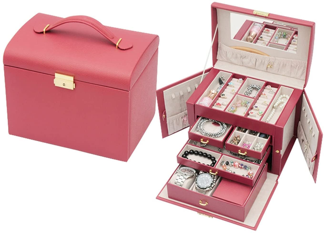 Simple and elegant Jewelry Box Jewellery Organizer 4 Layers Double Side Doors Mirrored With Portable Small Box Jewelry