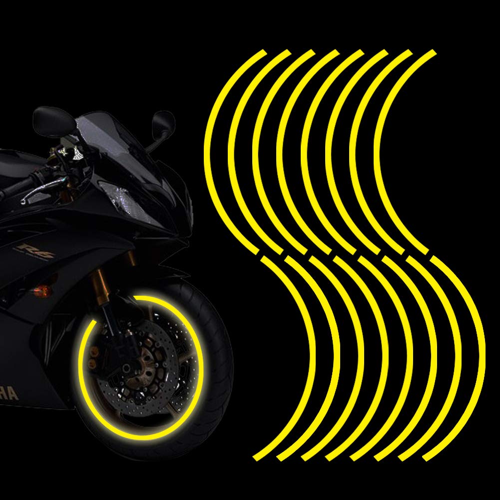 Leasinder 18" Reflective Wheel Rim Stripe Decal Sticker for Motorcycle Wheels Car Cycling Bike Bicycle Night Reflective Safety Decoration Stripe Universal Reflective Rim Stickers (Style 1 Yellow)