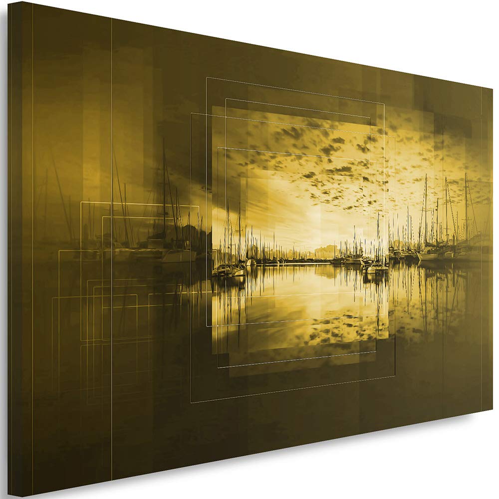 Feeby Photo sur Toile XXL Abstrait Art Image Déco Nature Eau Ciel Paysage jaune 115x70 cm