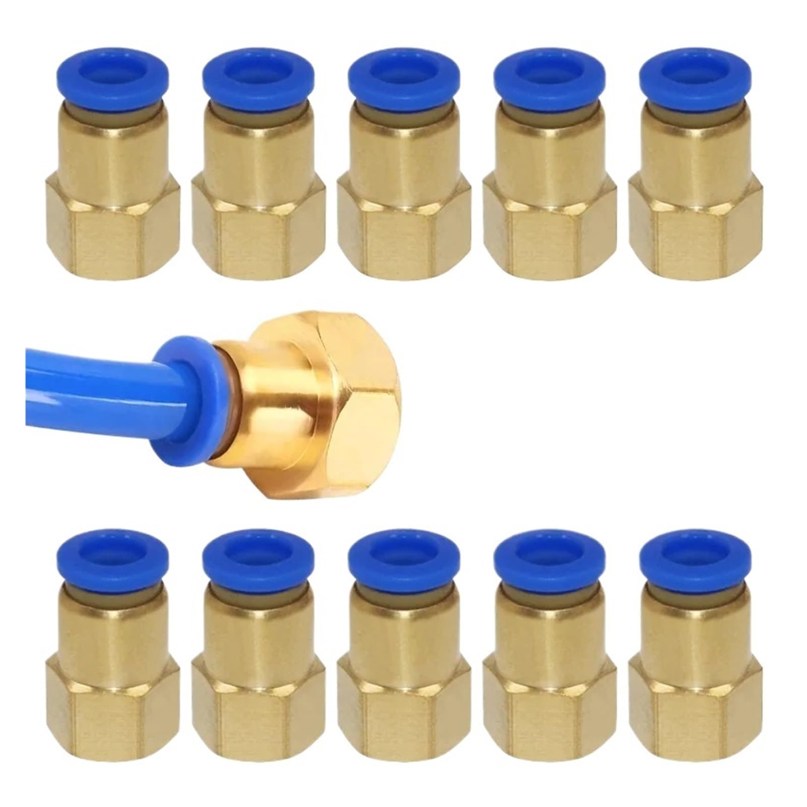 PCF Air Pipe Fitting 4 6 8 10 12mm Hose Tube 1/8" 3/8" 1/2" BSP 1/4" Female Thread Brass Pneumatic Connector Quick Joint Fitting(PCF6-02)