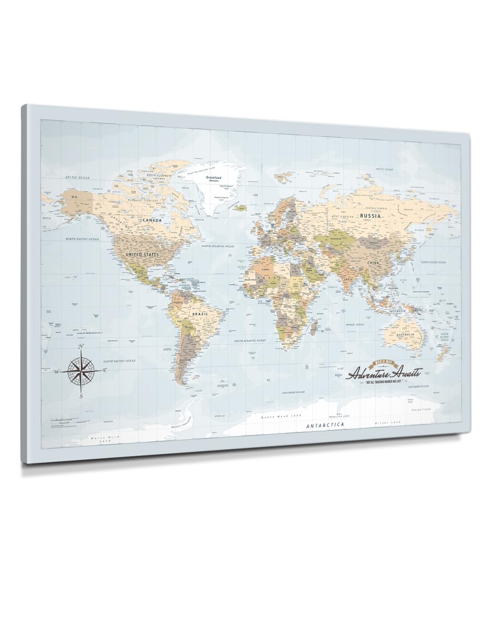 IPIC - Canvas World Maps for Wall Decor, Push Pin Board Decor to Mark Travels, Oversize World Travel Map Print for Home, Office, Study, and RV, Ready