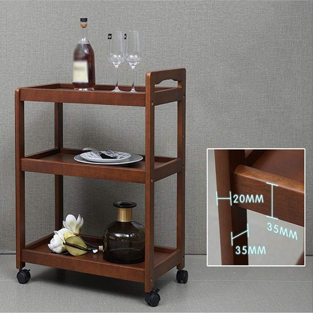 Multifunktions-Aufbewahrungswagen,Getränke-Food-Service-Tablett-Wagen Rolling Wood 3 Etagen-Trolley-Griff Abschließbare Rolle Multifunktions-Küchen-Aufbewahrungswagen Mehrzweck-Handwagen,Braun,