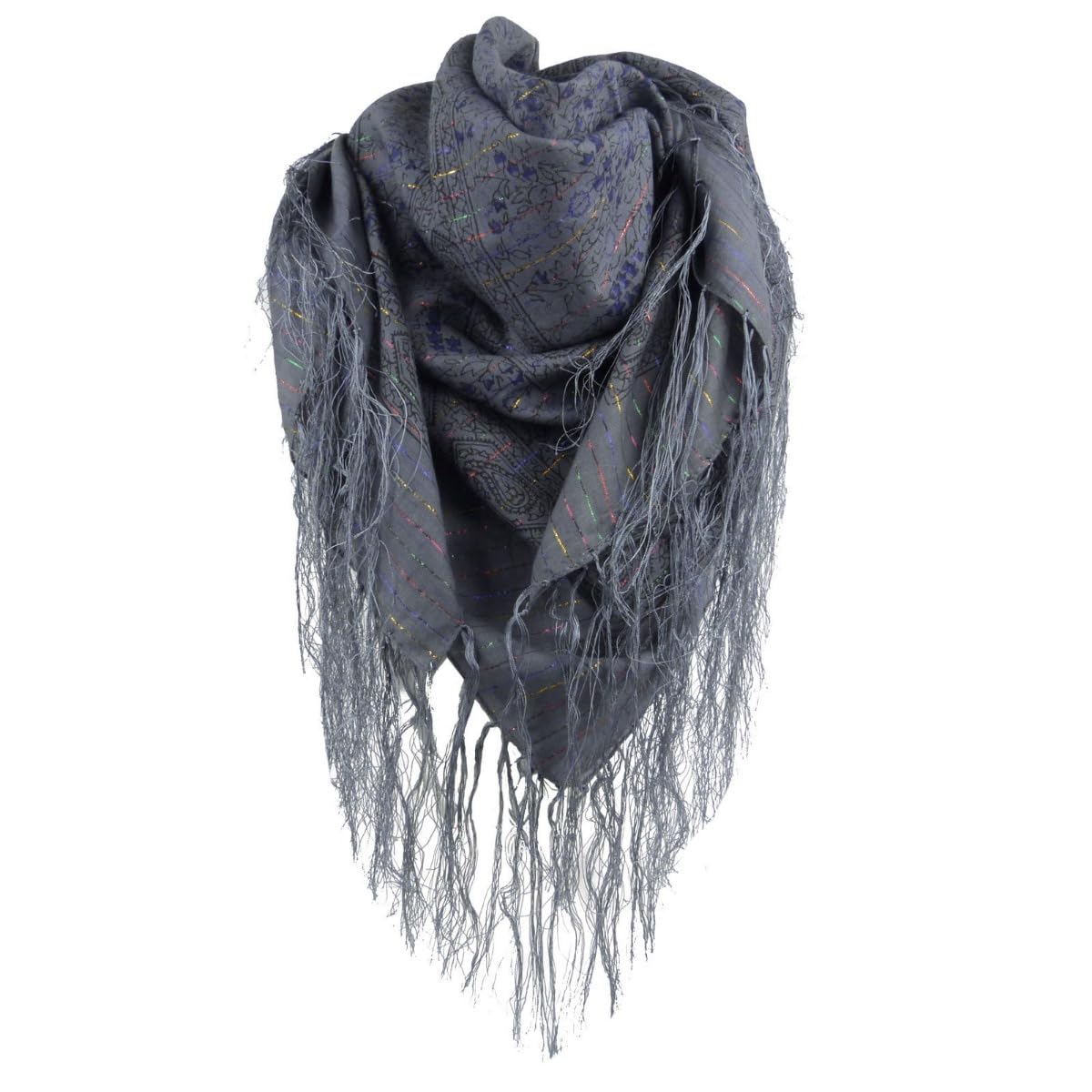 Asita Gift & Home Women's Grey Asita Sparkly Lurex Thread Paisley Tassels Square Scarf