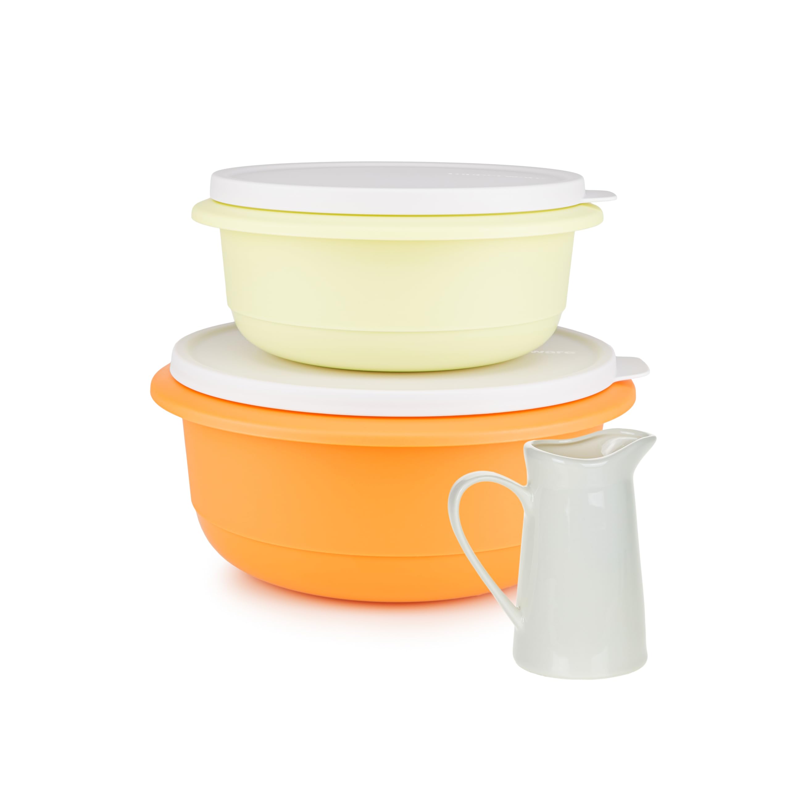 Tupperware Peng Pro Schüssel 2 L orange + 1L gelb Rührschüssel Servierschüssel Salatschüssel (inkl. Milchkänchen)