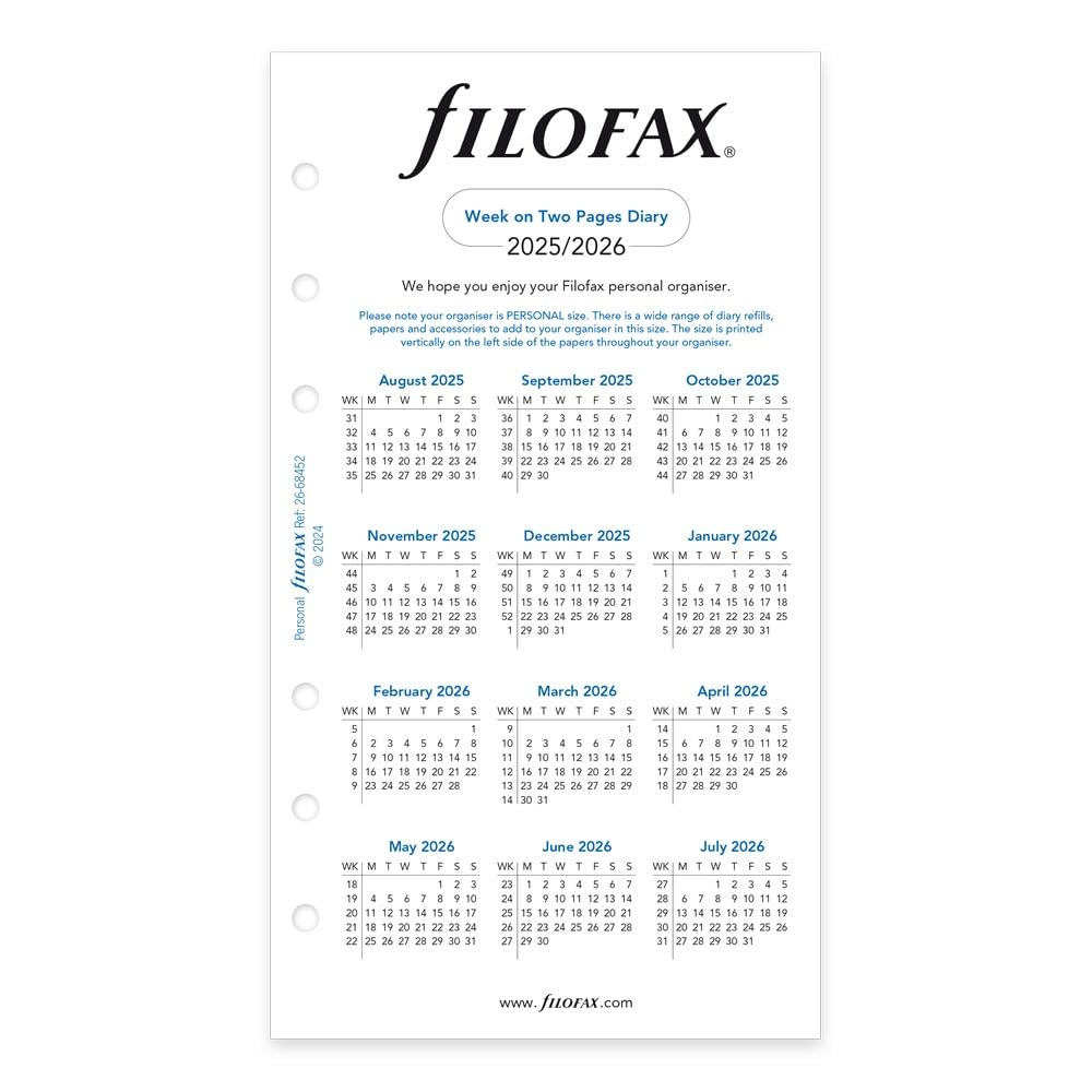 Filofax Akademischer Terminplaner 2025–2026, 1 Woche auf 2 Seiten, englisch, 9,5 x 17,1 cm