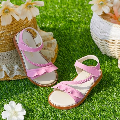 Image of PHIRAMIN Toddler Girl Sandals - Flower Girl Dress Shoes Open Toe Little Kid Flats
