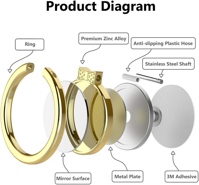 Mirror Finger Ring Holder, ICEYA Cell Phone Ring Stand Holder 360°Rotation Case Ring Grip Mount for iPhone 7/7 Plus, Galaxy S8/S8 Plus and Other Smartphones (Gold)