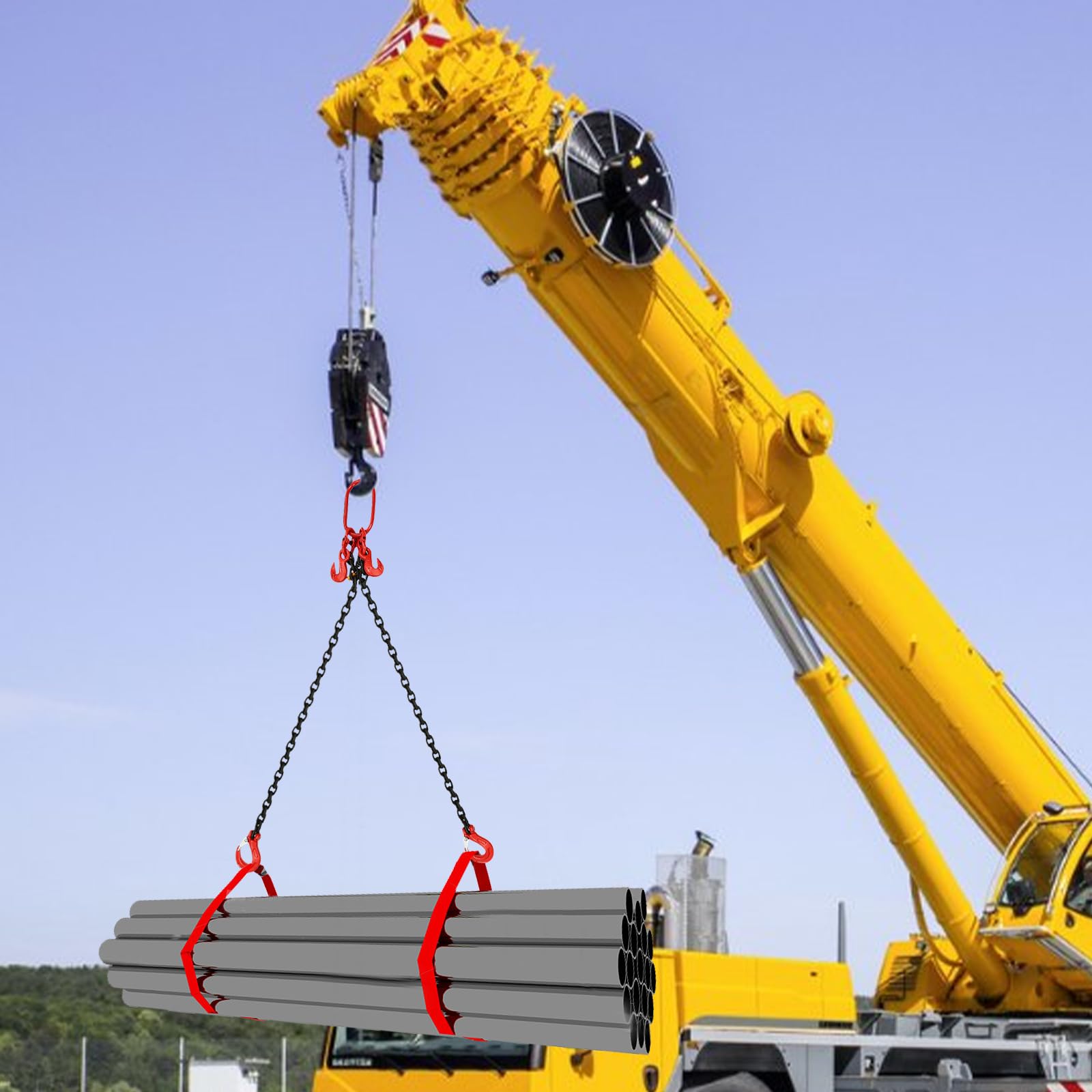 2-Strang Kettengehänge 2 Tonnen Tragfähigkeit, aus geschmiedetem legiertem Stahl, je Kette 2m Länge, sichere Haken mit Schnalle, robustes Anschlagwerkzeug für Baustelle, Lager, Maschinenbau und Hebear