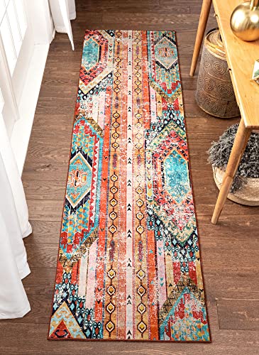 Wonnitar Machine Washable Runner Rug - 2'6''X8' Non-Slip Ultra-Thin Hallway Rug Runner,Bohemian Kitchen Runner Bedroom Carpet Runner,Southwestern Non-Shed Distressed Bathroom Laundry Vintage Mat #TOP7