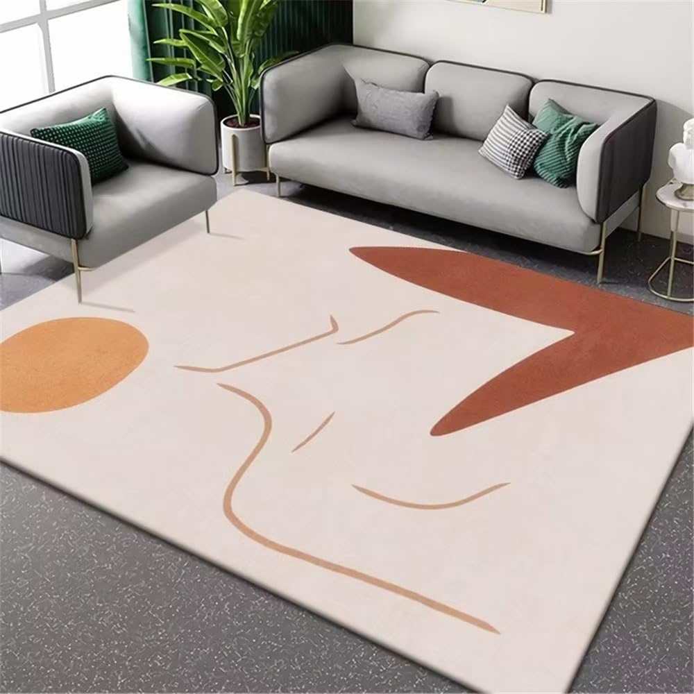 Tapis de salon brun 120x160cm au motif minimaliste abstrait pour decoration moderne