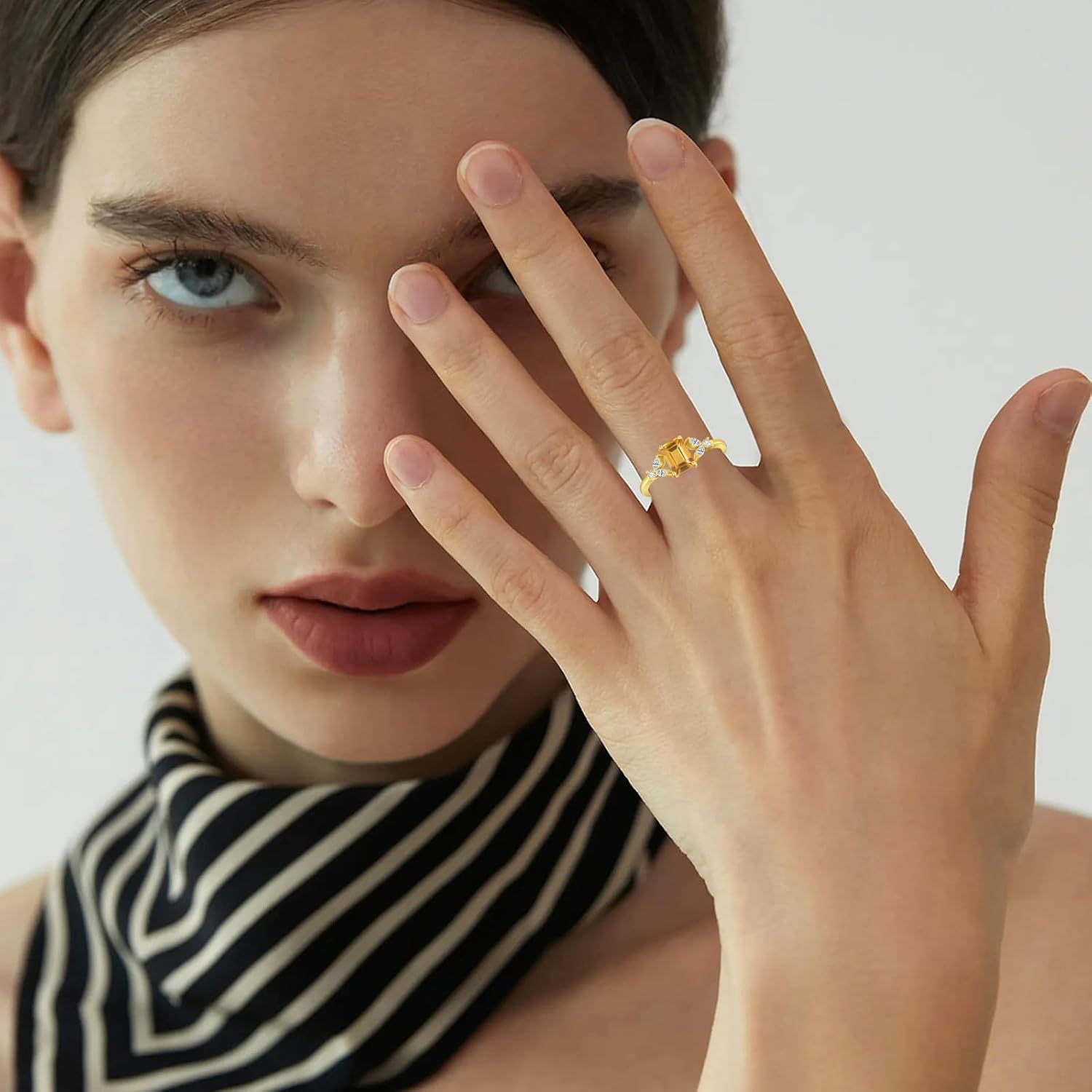 1CT Emerald Cut Gemstone Rings for Women 10K 14K 18K Gold Gemstone and Moissanite Ring Promise Engagement Wedding Anniversary Ring for Her Size 4-15