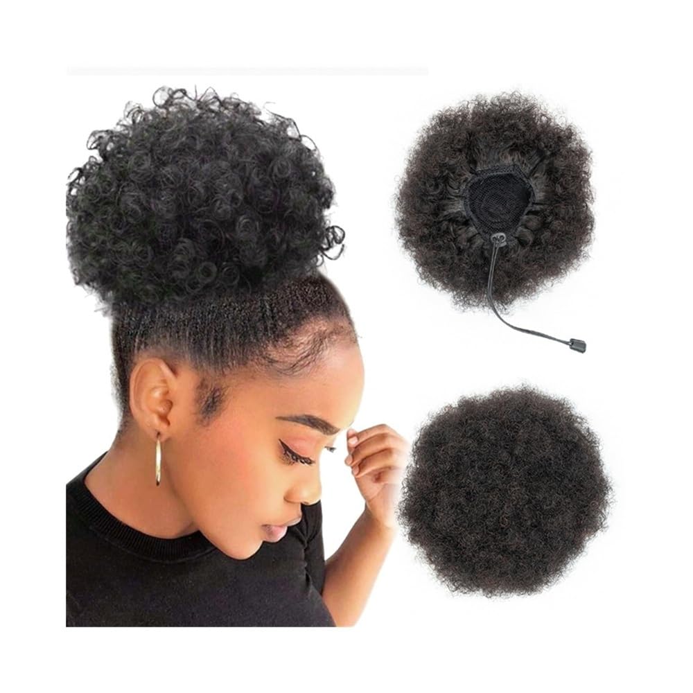 sztuczne włosy kok Ludzkie włosy kręcone kucyk doczepiany 4 6 8 cali Afro Puff ściągany sznurkiem doczepiane włosy Akcesoria do włosów(6inches)