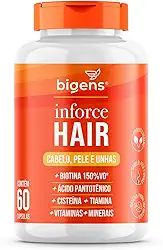Inforce Hair, multivitaminico para cabelo, pele e unhas, Biotina, Ácido pantotênico, Cisteína, Tiamina, 60 cápsulas, Biogens