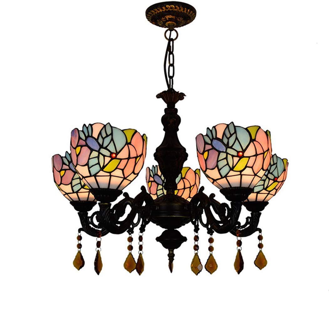 YNIYUJKL Retro Chandelier Crafted Glass Baroque Tiffany-Style Chandelier Vintage Classic Pendant Lamp Large Ceiling Decoration Hanging Light