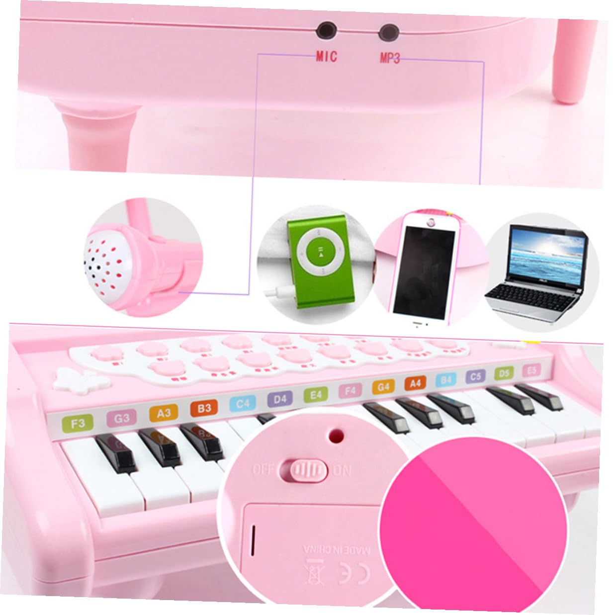 Pianola Elettronica Multifunzionale per Ragazzo Ragazza con Microfono, Tastiera Giocattolo in Plastica Rosa, Strumento Musicale Educativo per Scuola Media e Giochi