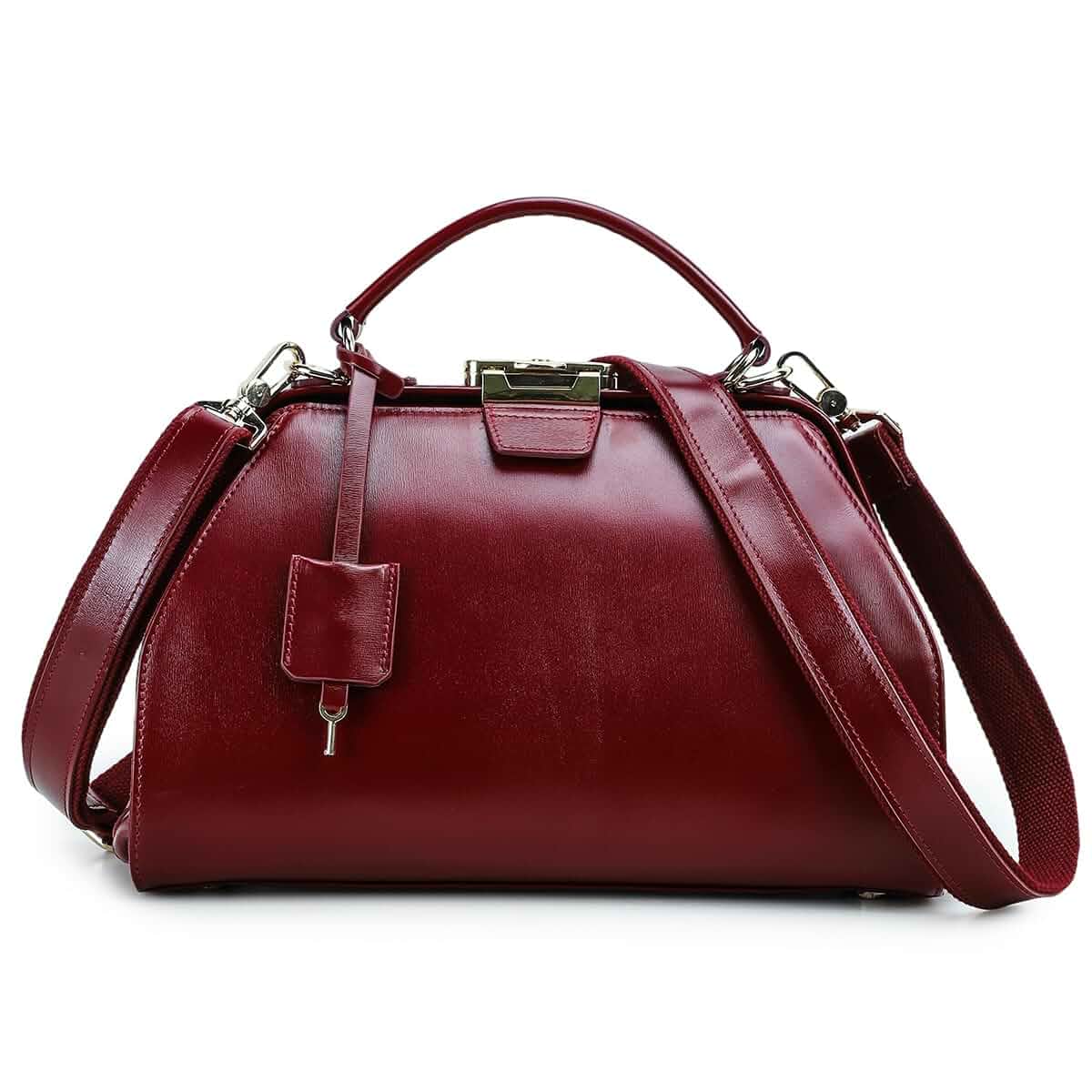 CONTACTS Doctor Bag Purse for Women Luxury Leather Handbag with Lock Shoulder Bag Vintage Top Handle Bag