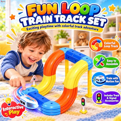 Image of VikriDA 46-Piece STEM Learning Race Track Set for Kids | Electric Train & Race Car Track with 3D Flexible Tracks | Creative Building & Construction Activity | Educational Toy
